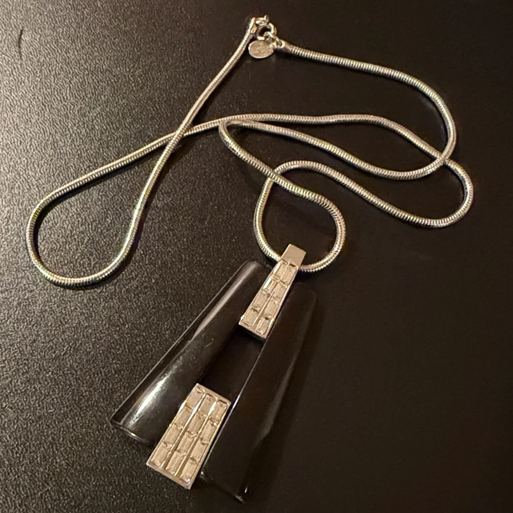GIVENCHY Vintage Black Geometric Necklace Embellished Rhinestones Crystals Jewel